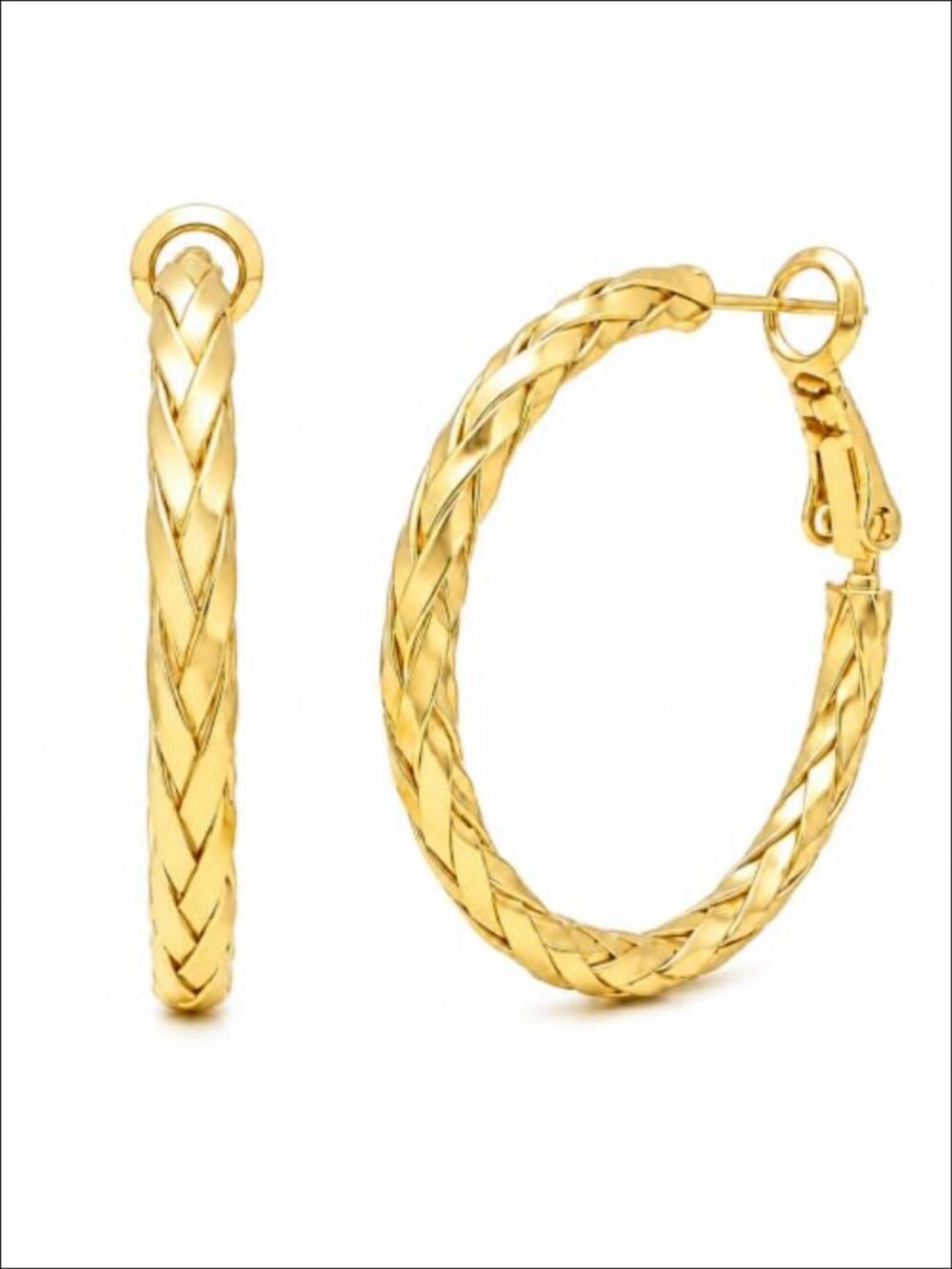 14K Gold Plated Hoop Earrings Lightweight Weave Click Closure